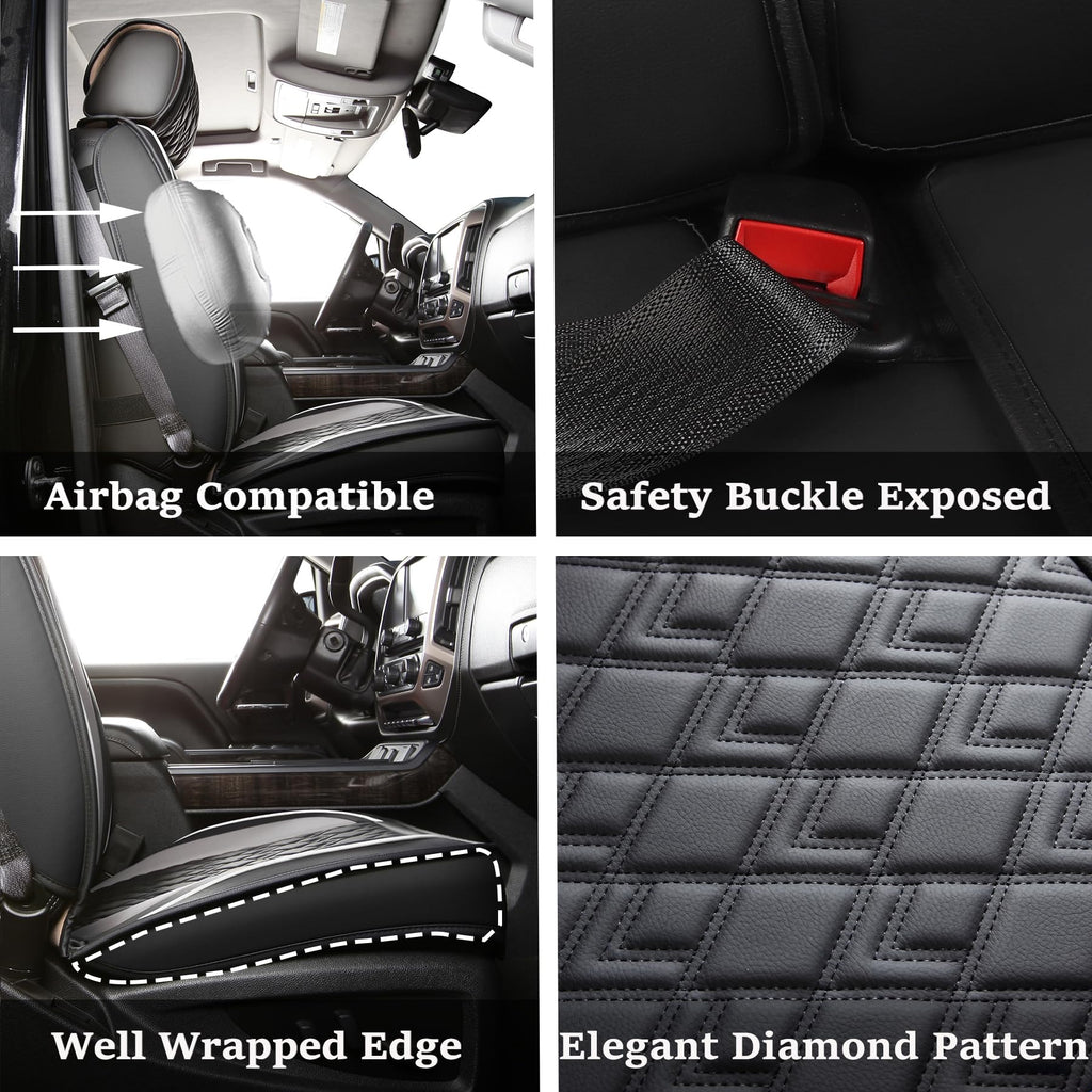 Leather Seat Covers for Chevy Silverado GMC Sierra, Custom Fit, Front Pair, Black Grey X3587
