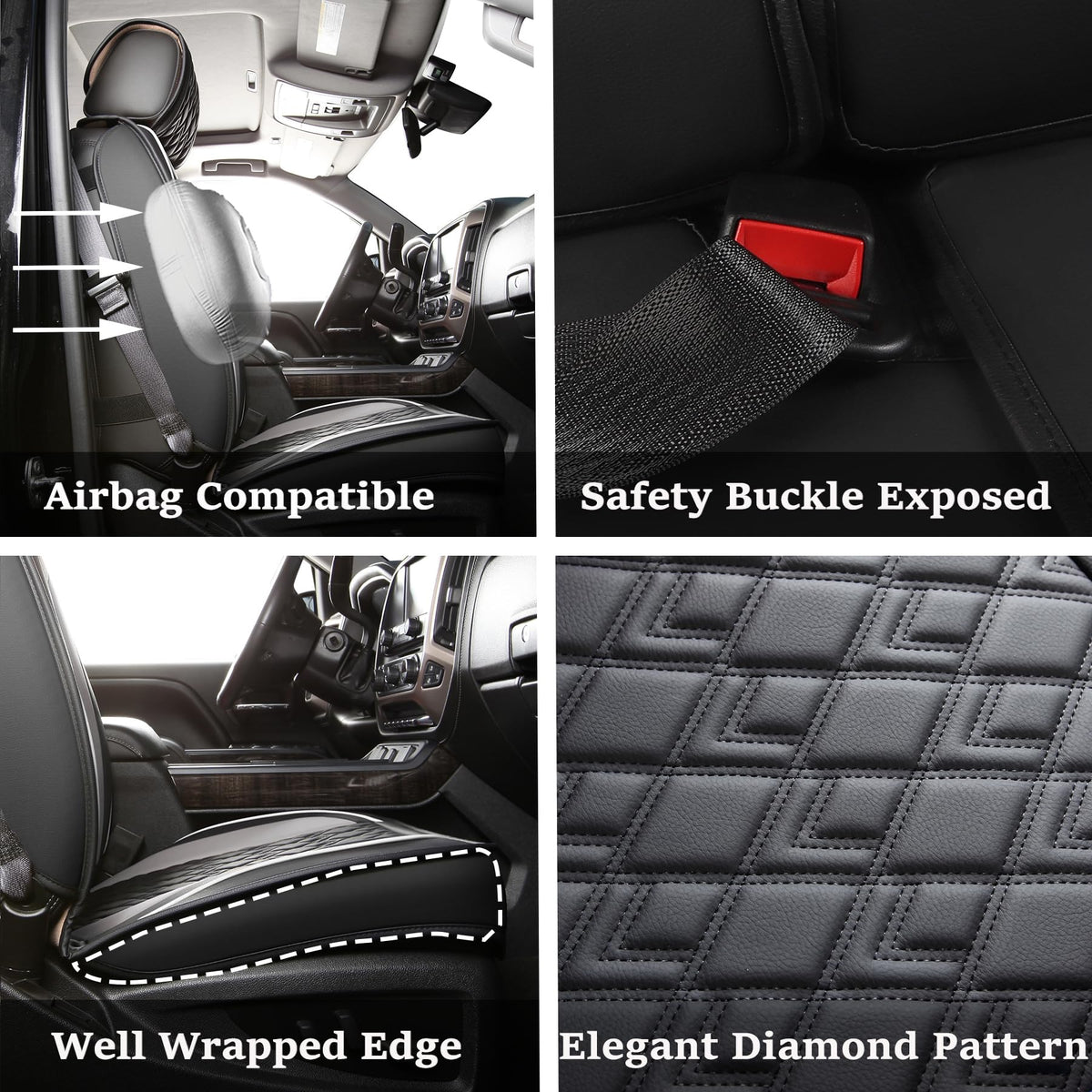 Leather Seat Covers for Chevy Silverado GMC Sierra, Custom Fit, Front Pair, Black Grey X3587