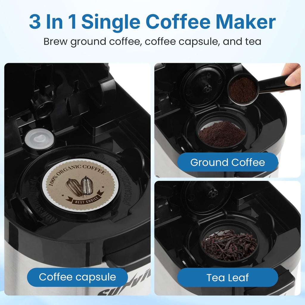 3-in-1 Single Serve Coffee Maker with Removable Water Reservoir, Black O920