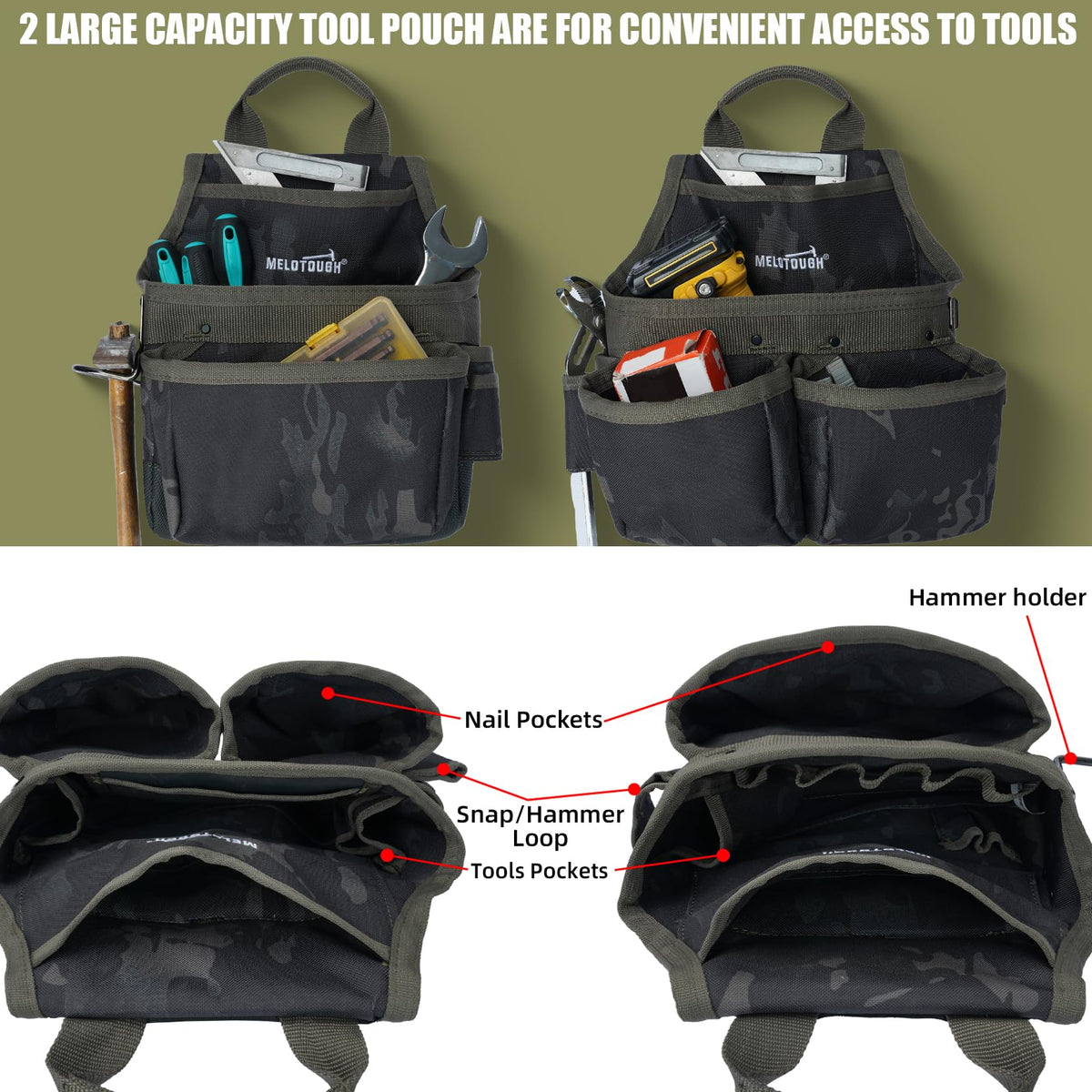 Camo Tool Belt with Suspenders Tool Pouch Organizer Heavy Duty W721456