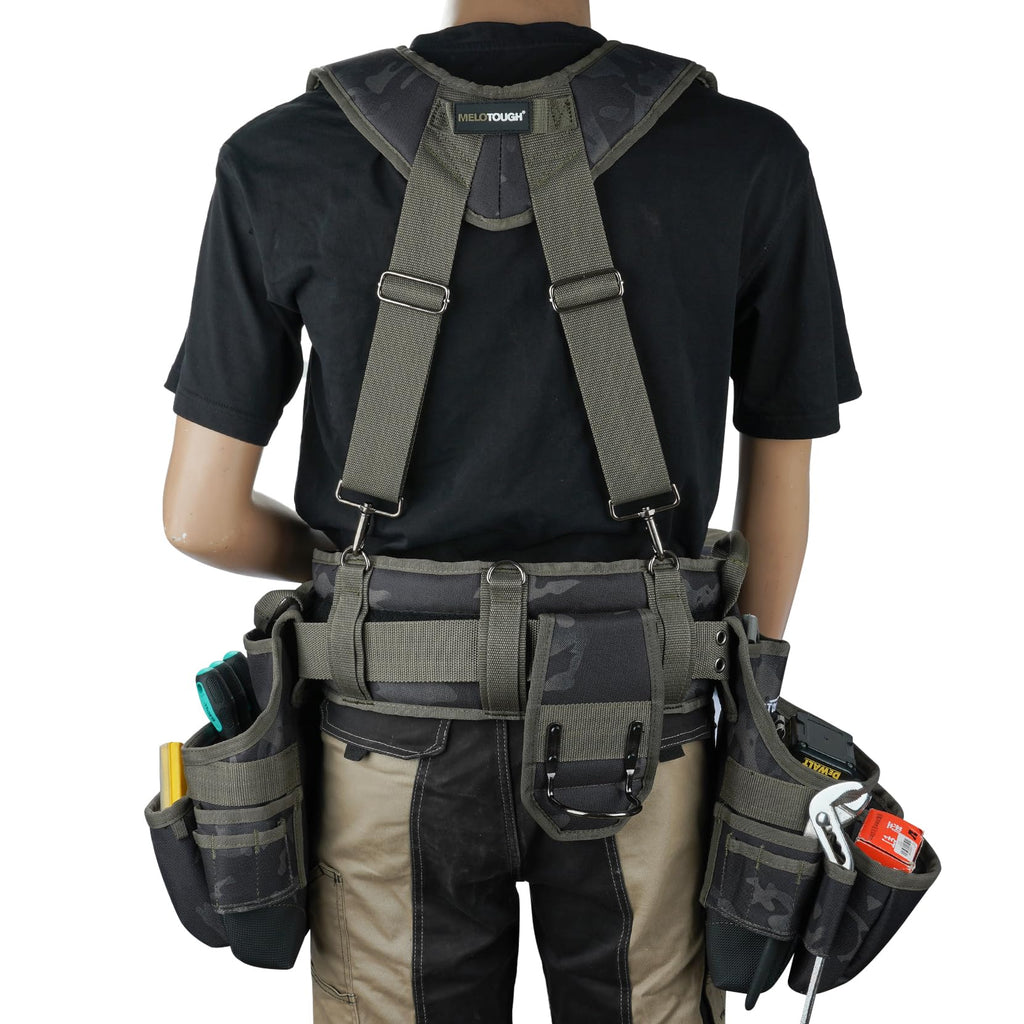 Camo Tool Belt with Suspenders Tool Pouch Organizer Heavy Duty W721456