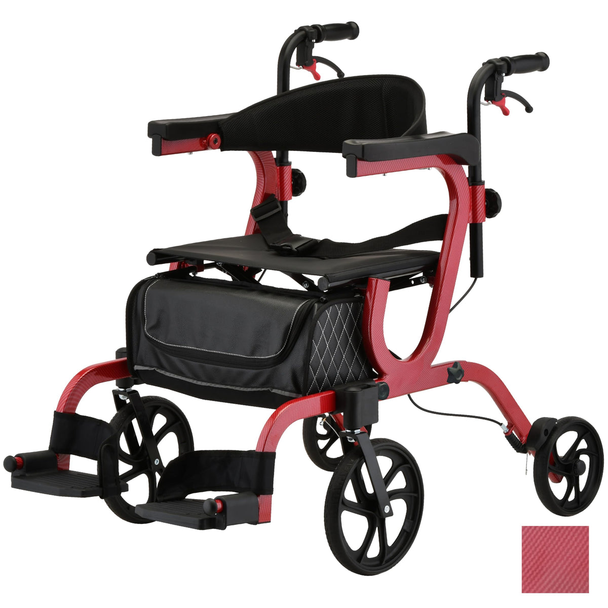 2-in-1 Rollator & Transport Wheelchair with Seat, Red R12639