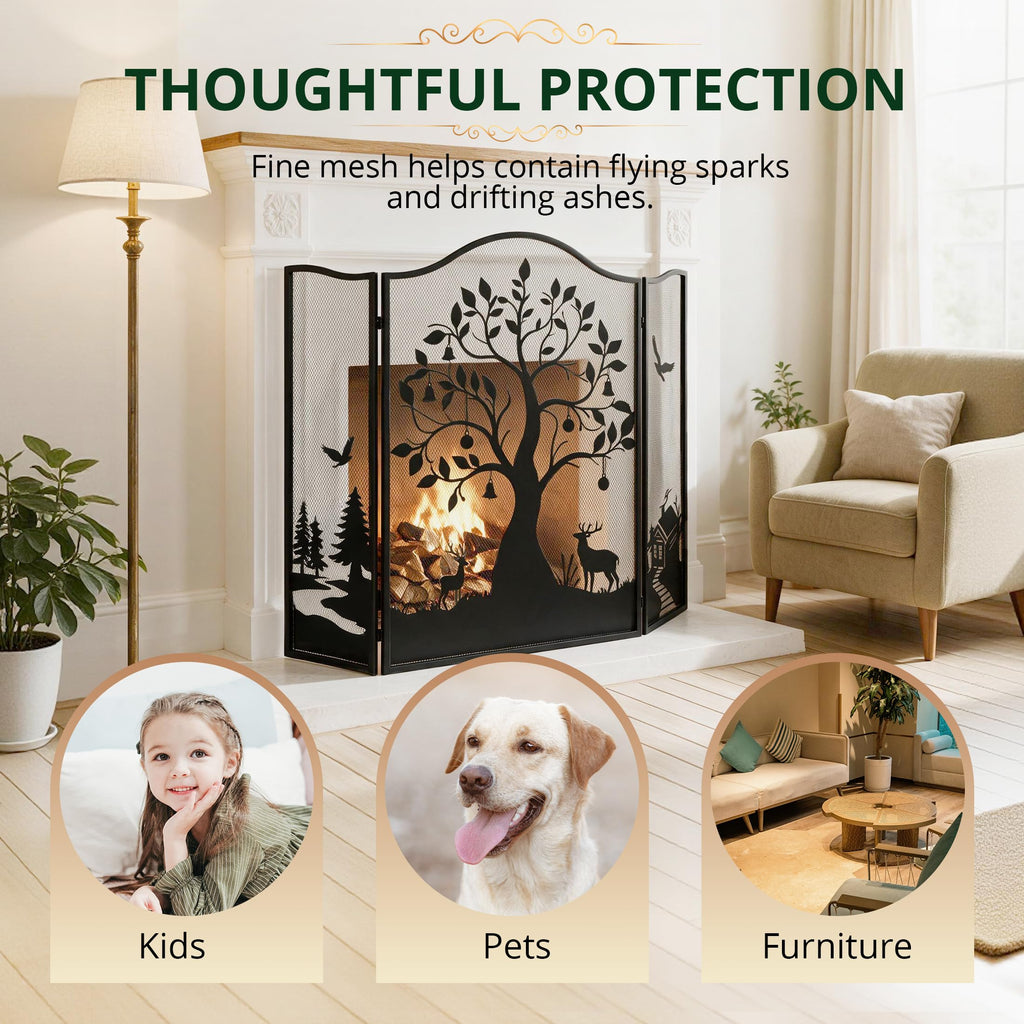 50" x 36" 3-Panel Tree Pattern Fireplace Screen L538435