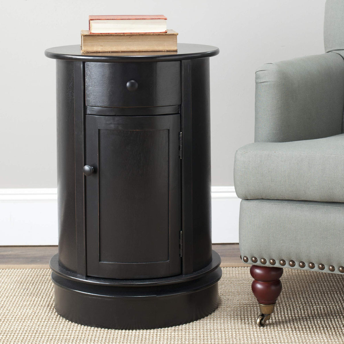 26" Dark Cherry Swivel Storage Accent Table F447207