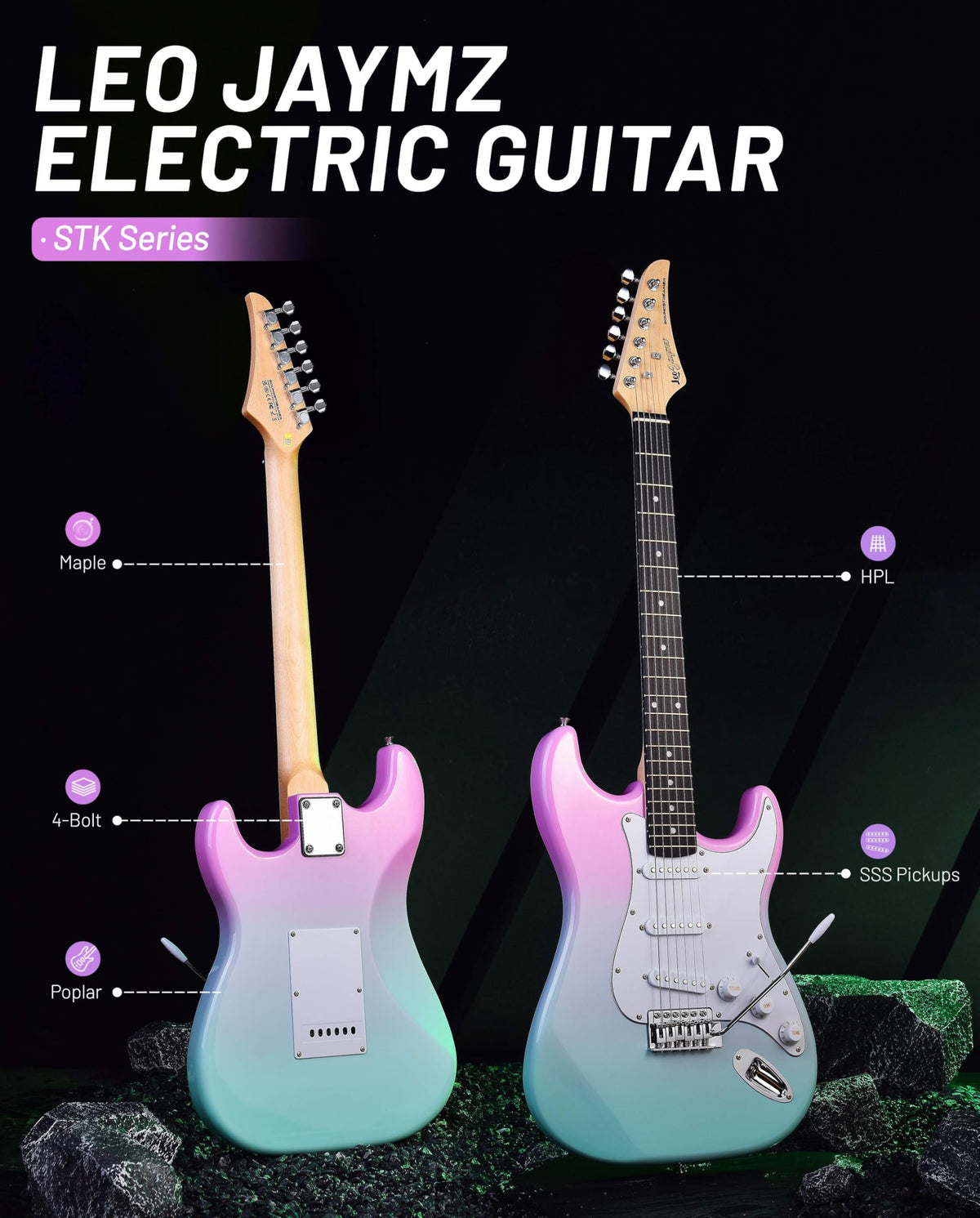 Beginner Electric Guitar 39” Kit with Portable Amplifier, Gig Bag, Tuner, Capo, Strap, Picks, SSS Pickups W333