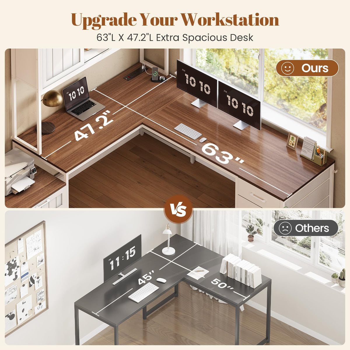 L Shaped Office Desk with 6 Drawer, Hutch B897