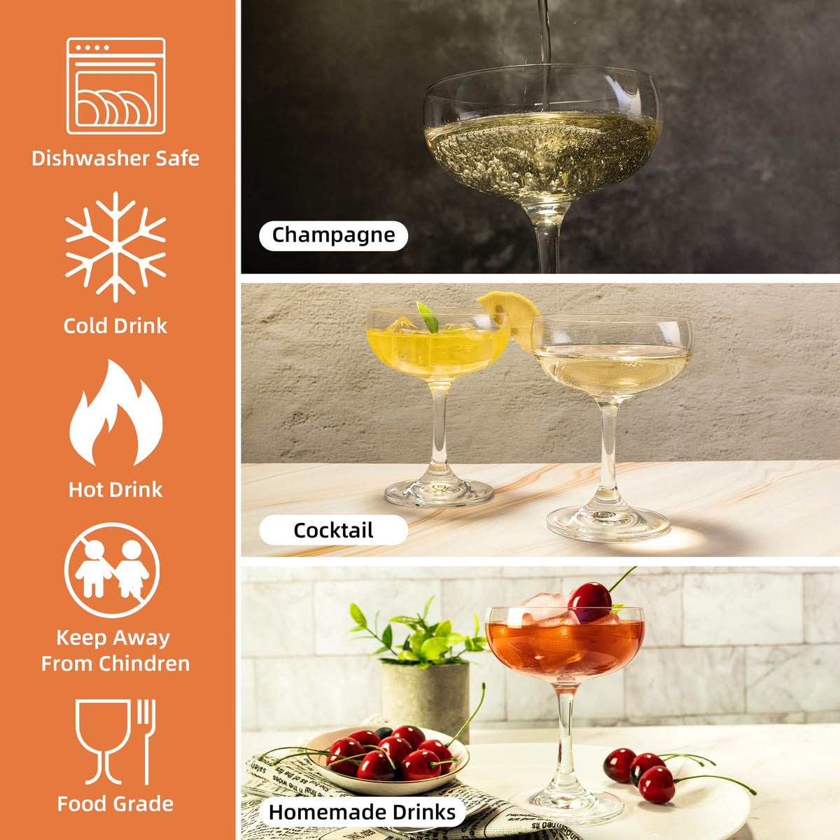 7Oz Crystal Champagne Coupe Glasses Set of 12 S3220