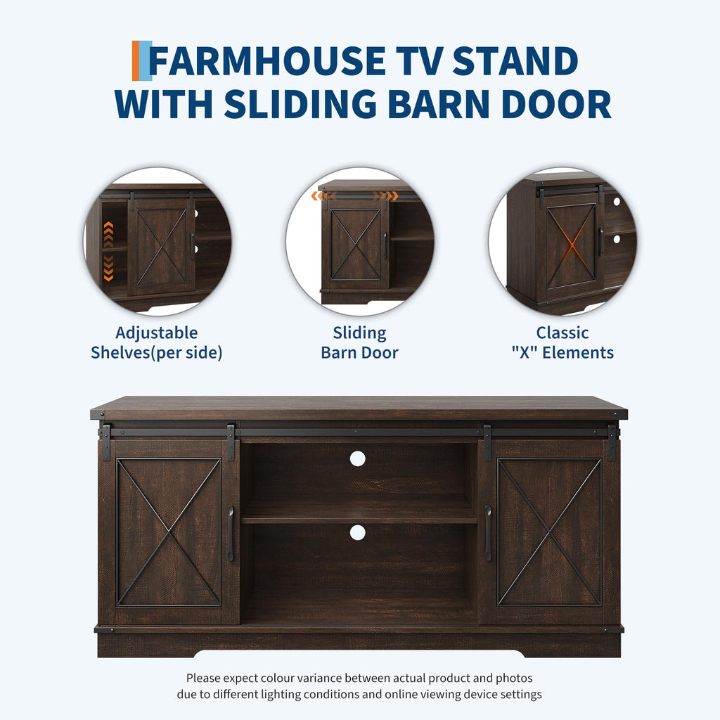Farmhouse TV Stand with Sliding Barn Doors for 65 Inch TV B60310