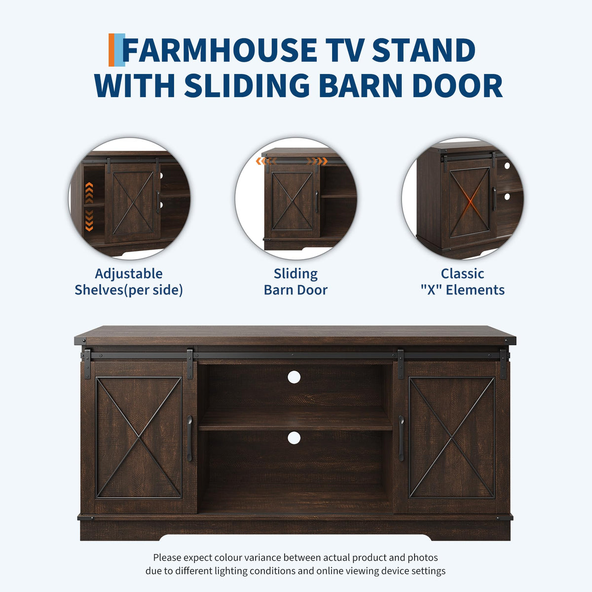Farmhouse TV Stand with Sliding Barn Doors for 65 Inch TV B60310