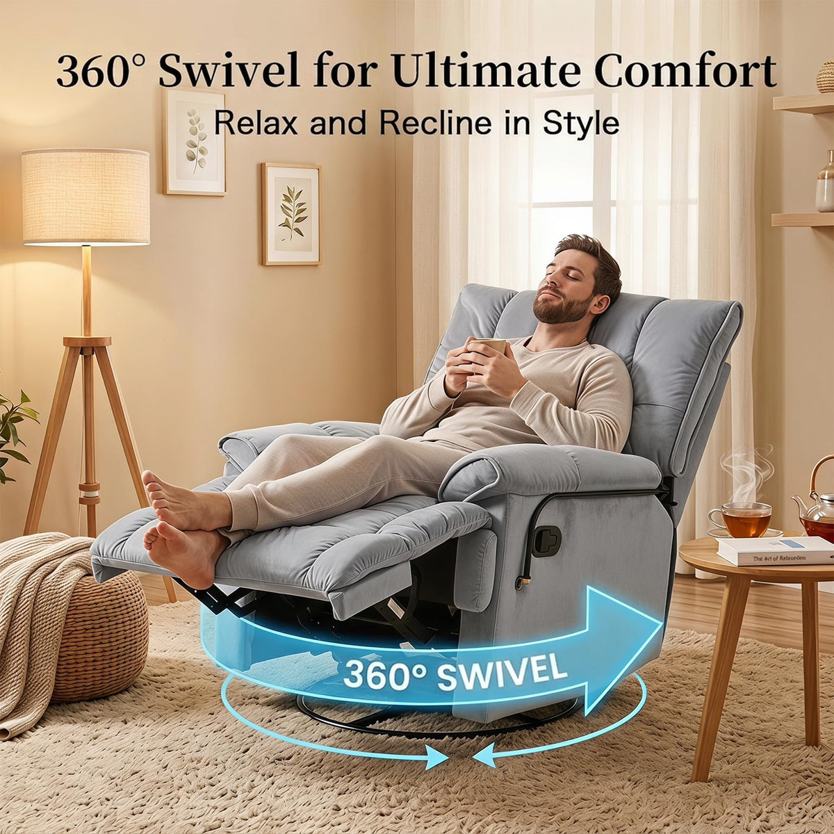 Velvet Swivel Recliner Accent Chair with Detachable Side Phone Holder Q862816
