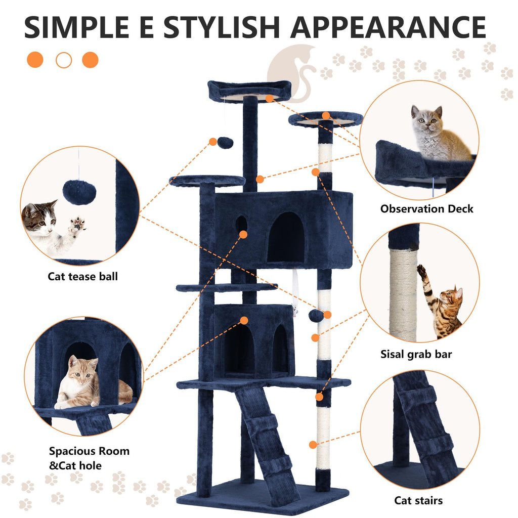 70 Inch Navy Blue Cat Tree Tower with Scratching Post G546