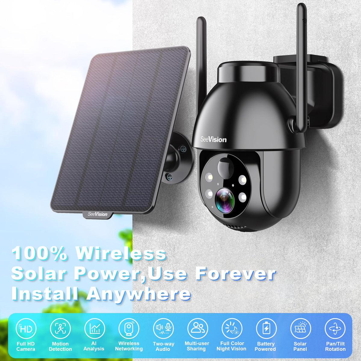 2K PTZ Wireless Security Camera with Spotlight B10731