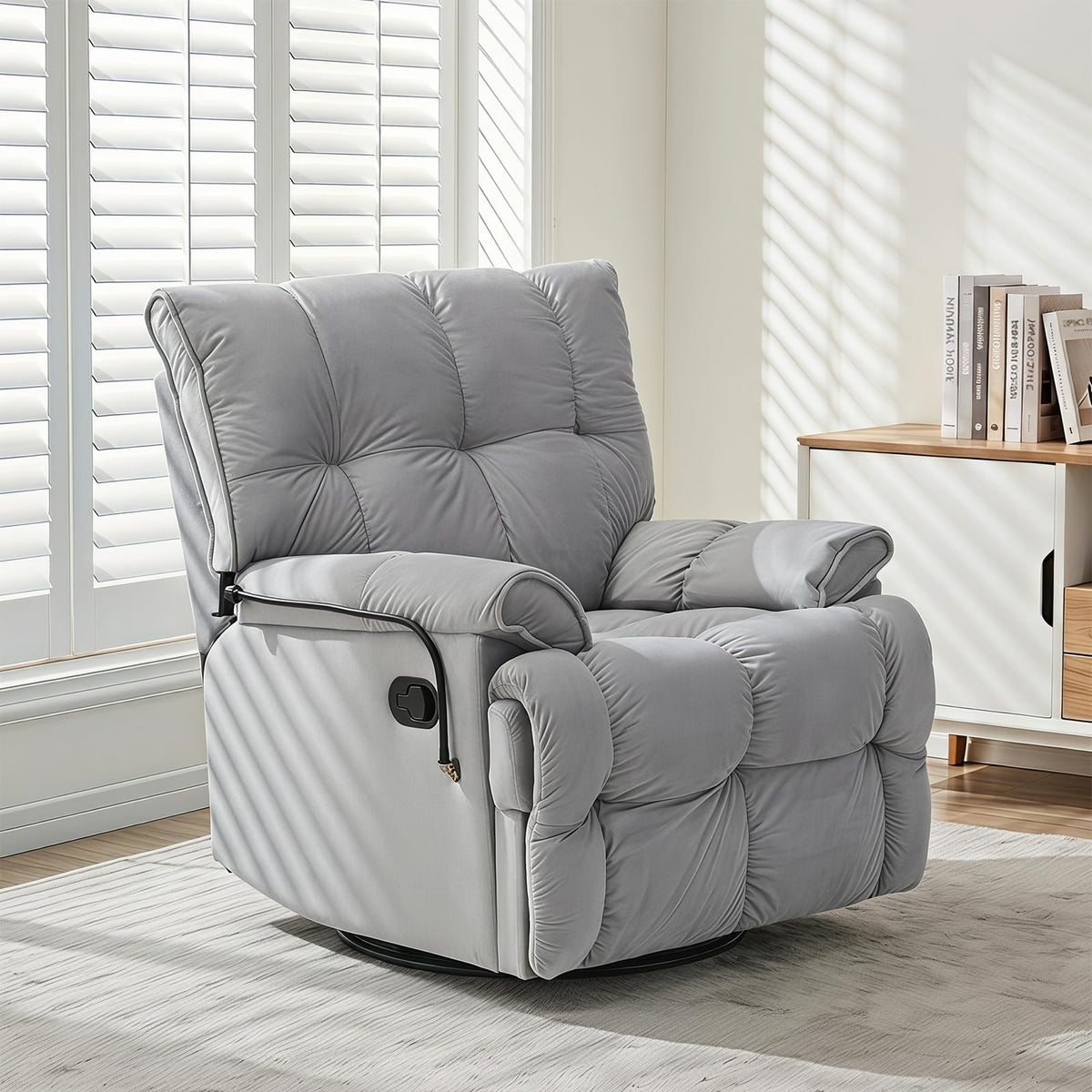 Velvet Swivel Recliner Accent Chair with Detachable Side Phone Holder Q862816