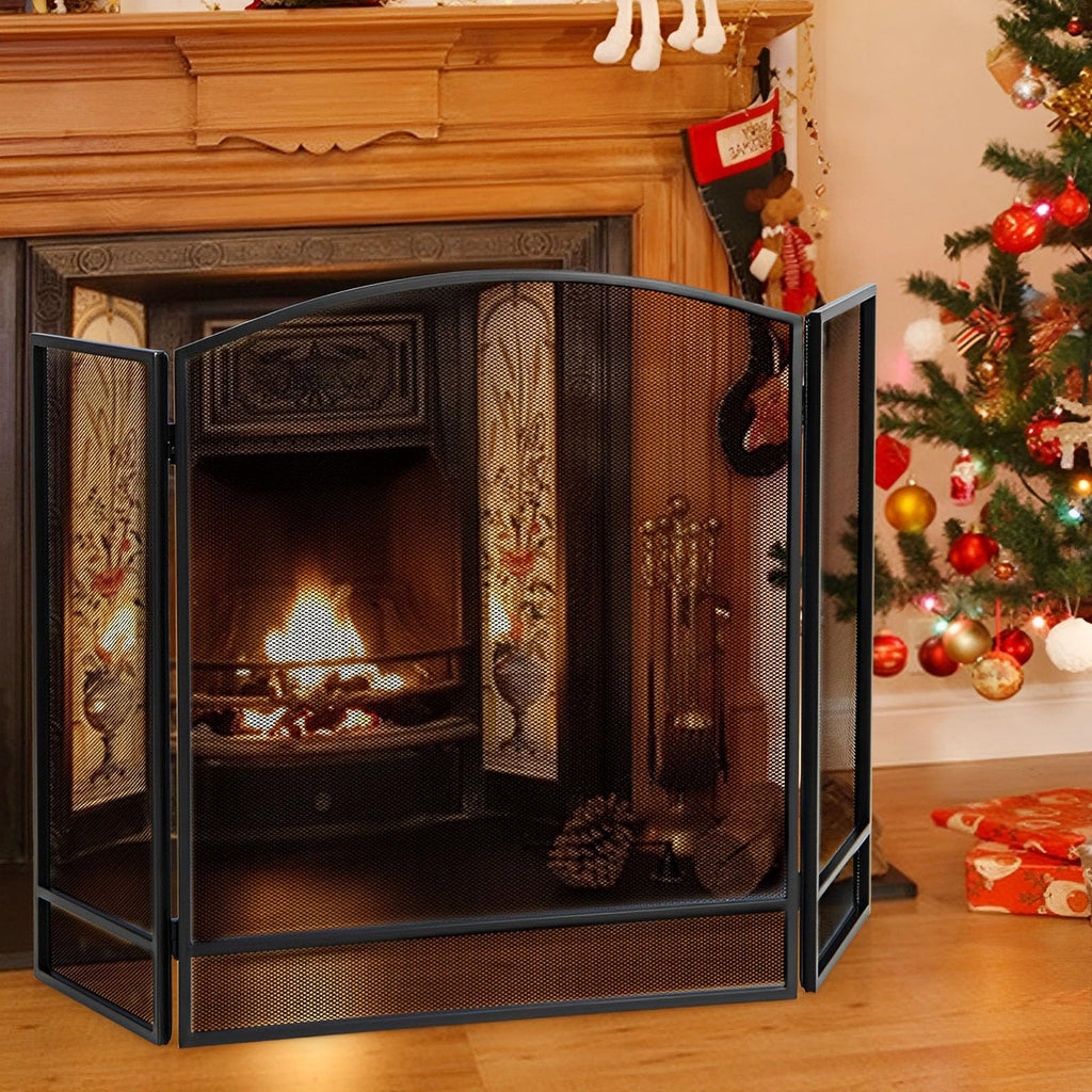 Black Wrought Iron 3 Panel Folding Fireplace Screen G518