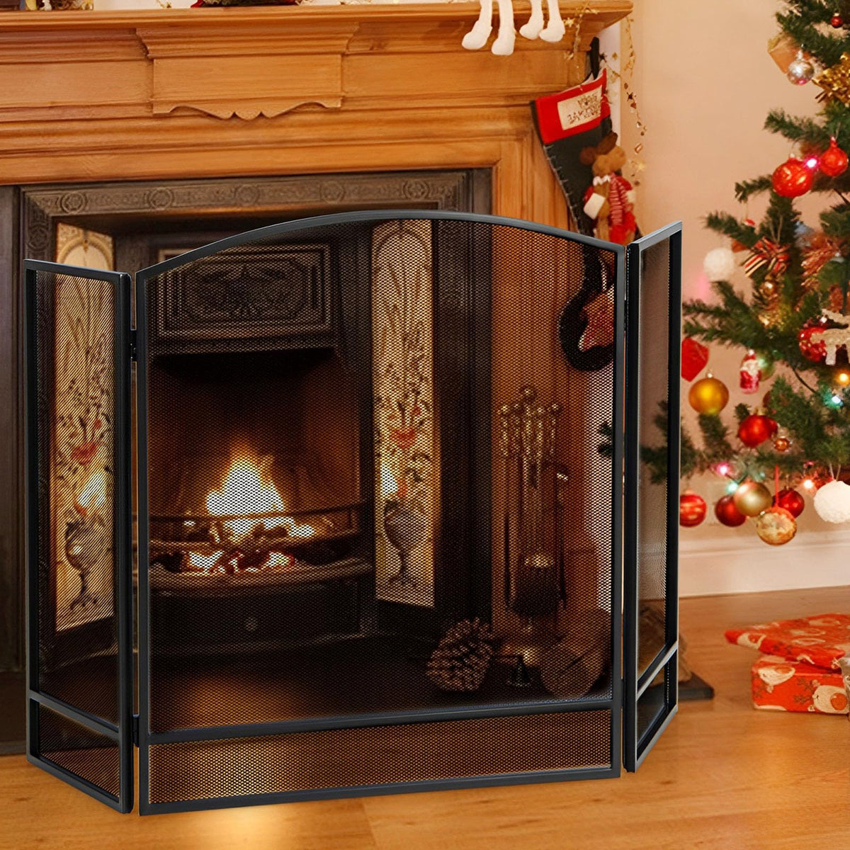 Black Wrought Iron 3 Panel Folding Fireplace Screen G518