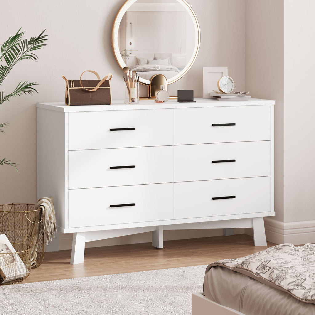 White 6 Drawer Wood Dresser B8920