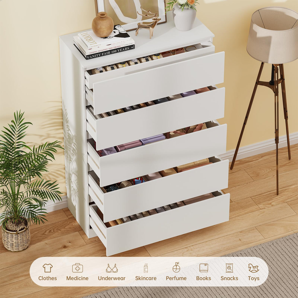 White 5 Drawer Dresser X3547
