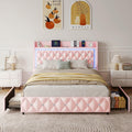 Pink Upholstered Full Size Bed Frame with Storage Headboard and 2 Drawers G76974