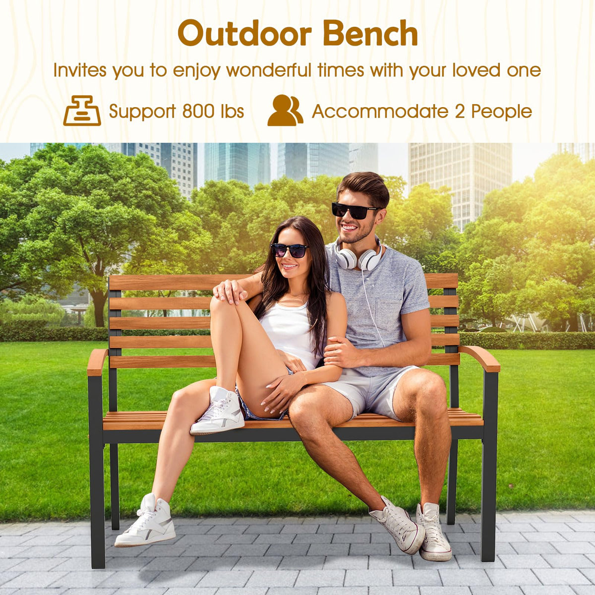 Acacia Wood 2-Person Outdoor Bench C4301
