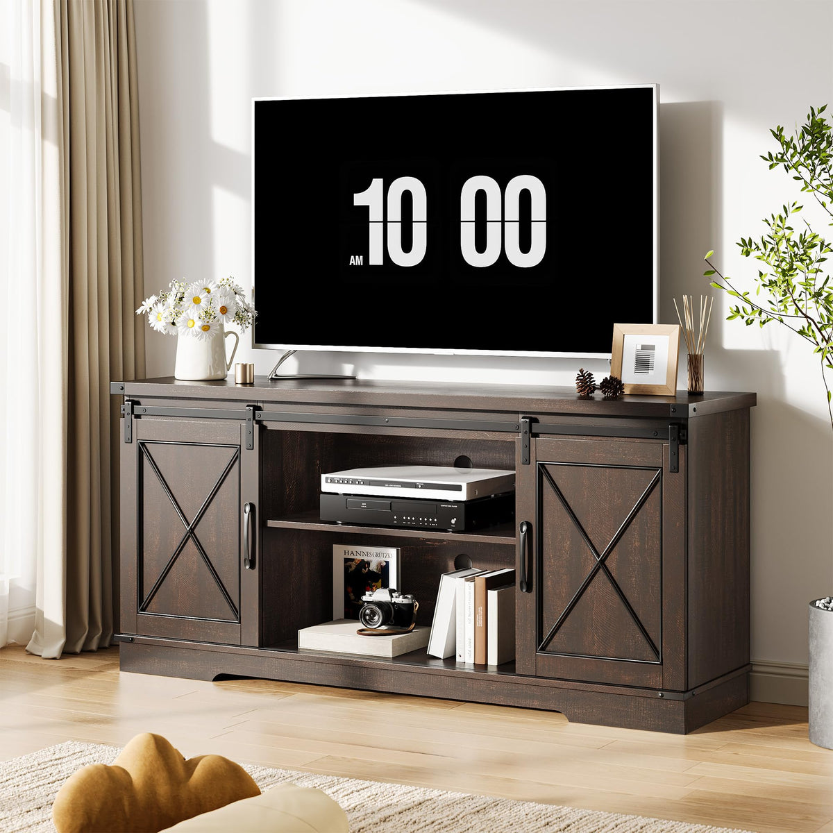 Farmhouse TV Stand with Sliding Barn Doors for 65 Inch TV B60310