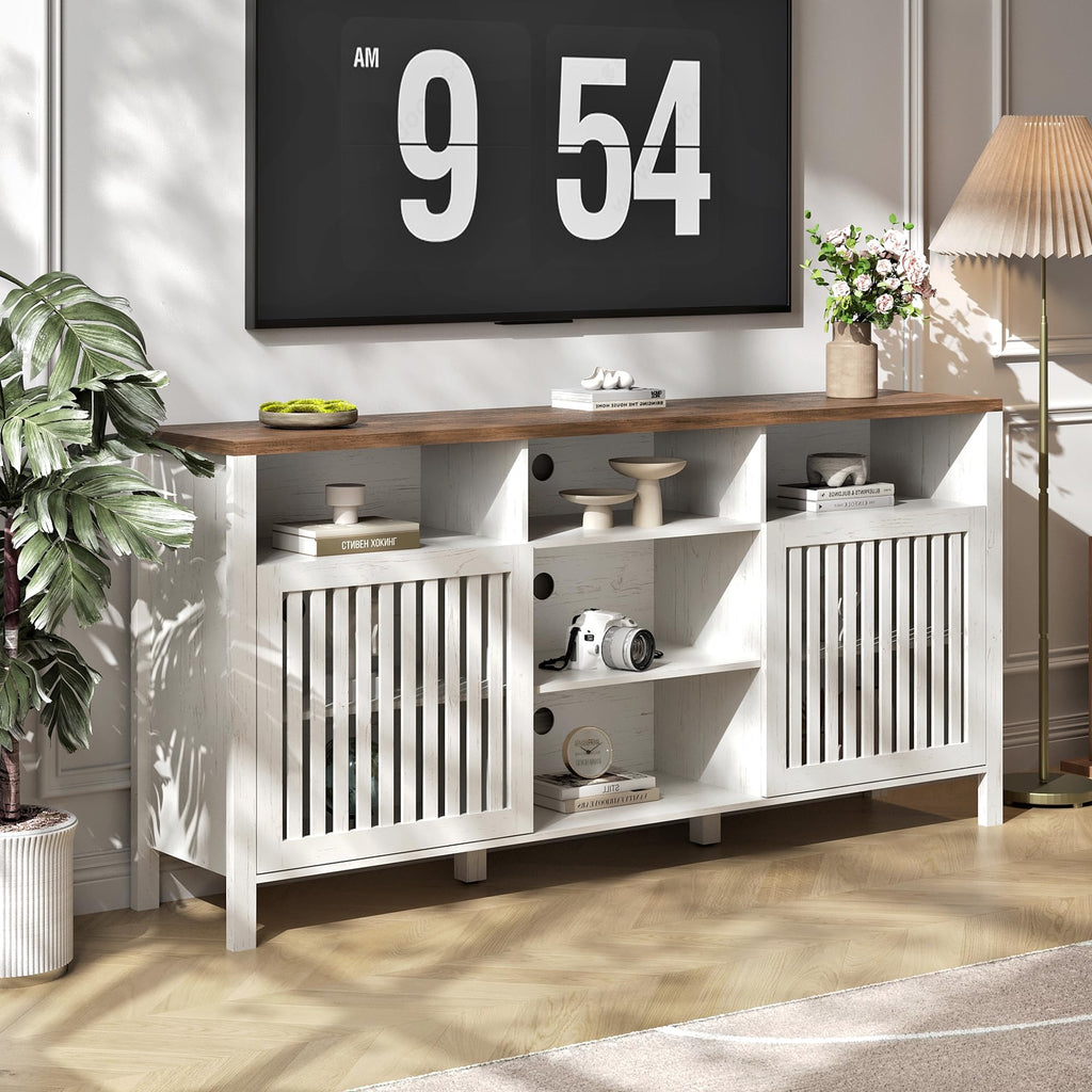 White TV Stand with Grille Doors and Adjustable Shelves U922341