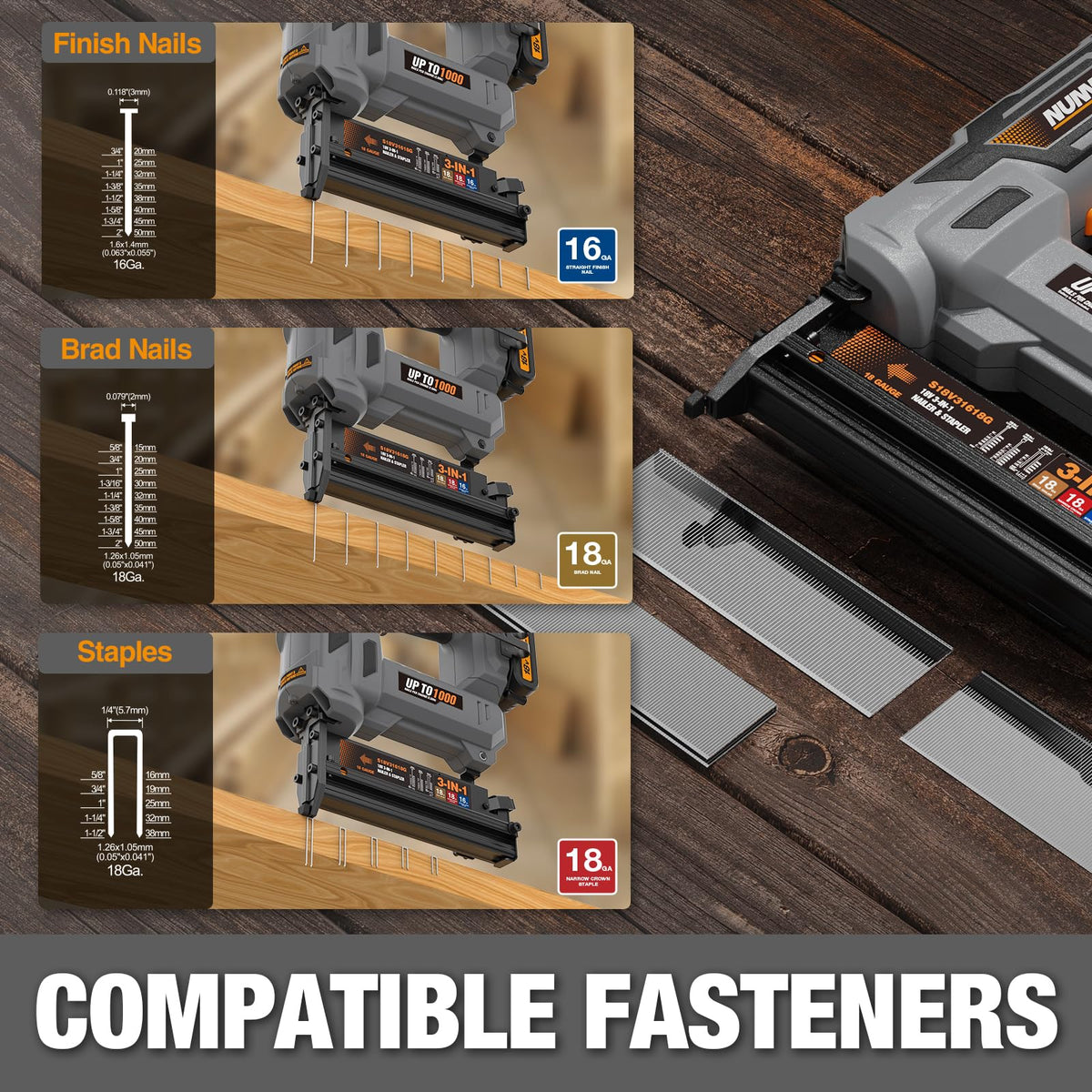 18V Cordless 3-in-1 Nail Gun Kit E1456