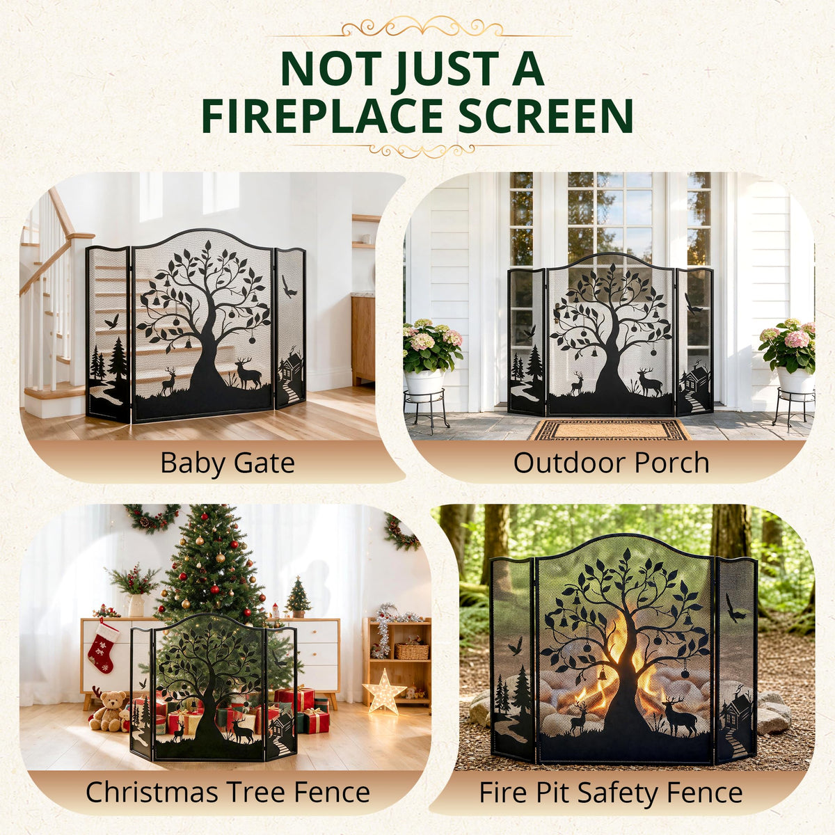 50" x 36" 3-Panel Tree Pattern Fireplace Screen L538435