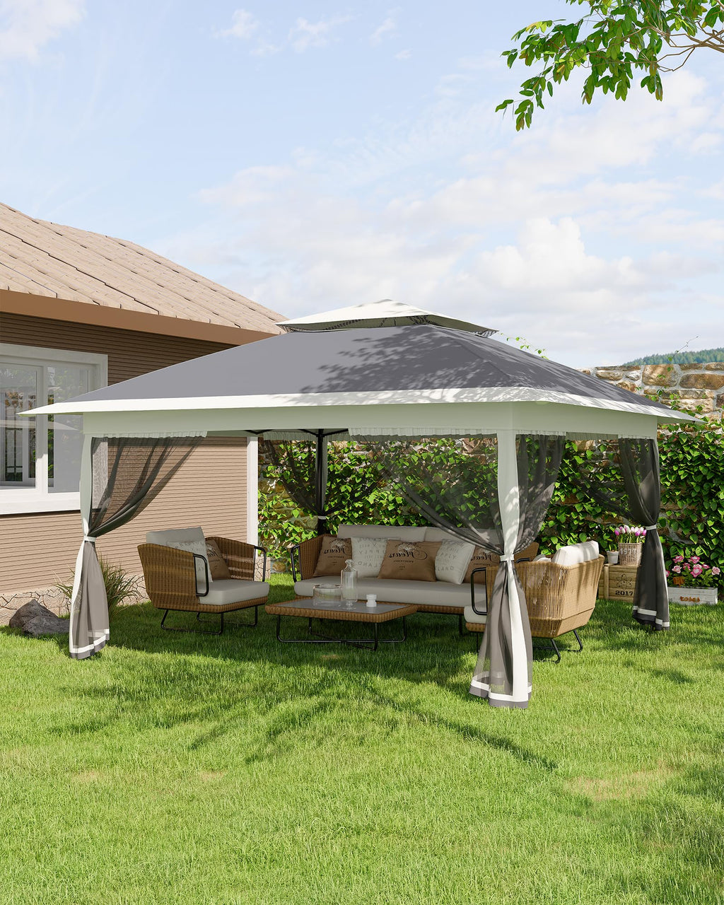 13x13FT Pop Up Gazebo with Mosquito Netting, Grey H154105