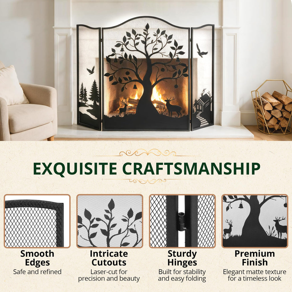 50" x 36" 3-Panel Tree Pattern Fireplace Screen L538435
