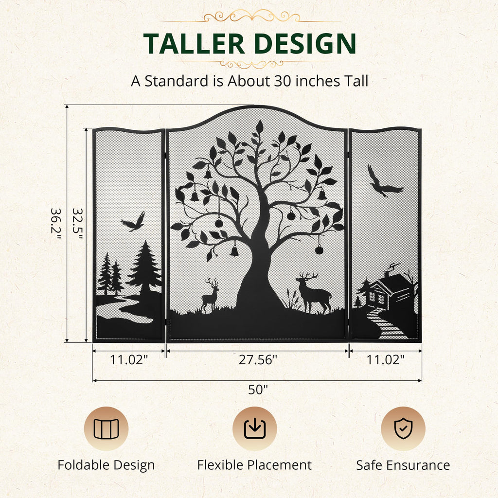 50" x 36" 3-Panel Tree Pattern Fireplace Screen L538435