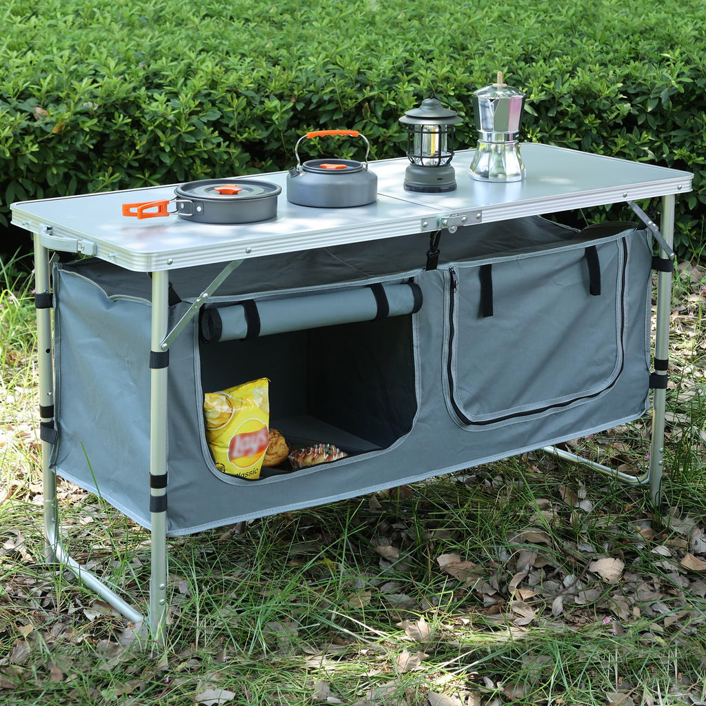 Camping Table with Storage Gray U959