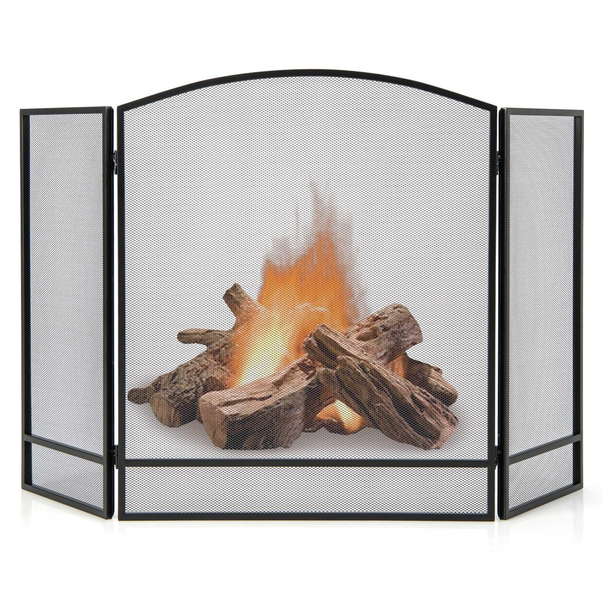 Black Wrought Iron 3 Panel Folding Fireplace Screen G518
