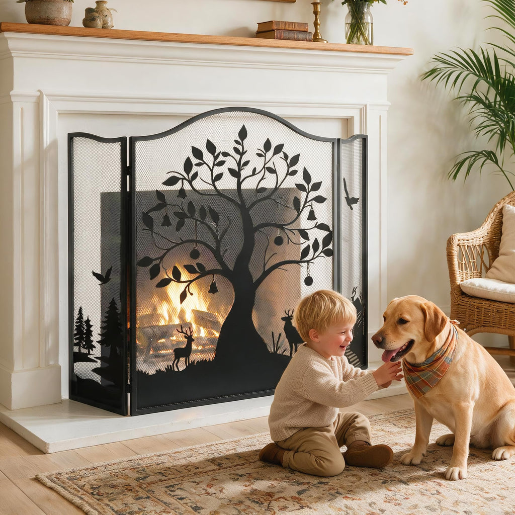 50" x 36" 3-Panel Tree Pattern Fireplace Screen L538435