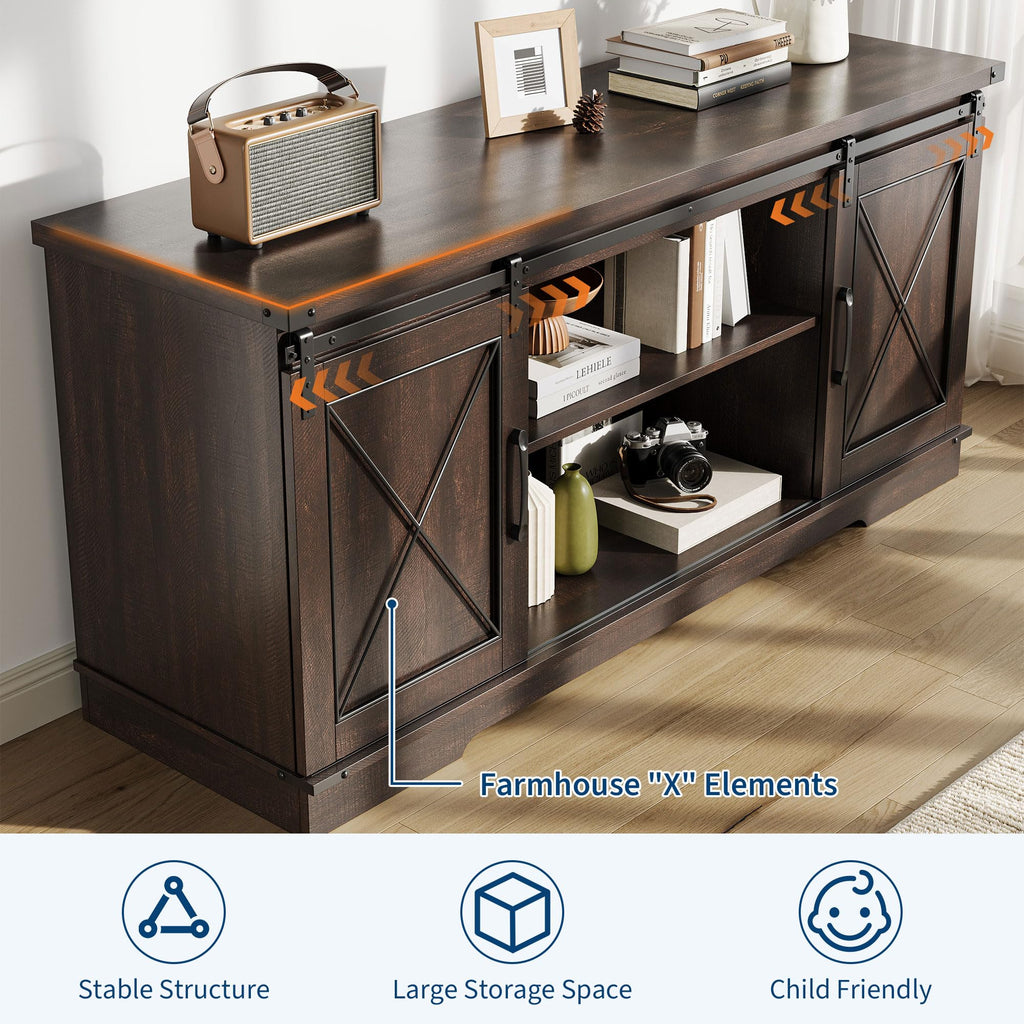 Farmhouse TV Stand with Sliding Barn Doors for 65 Inch TV B60310