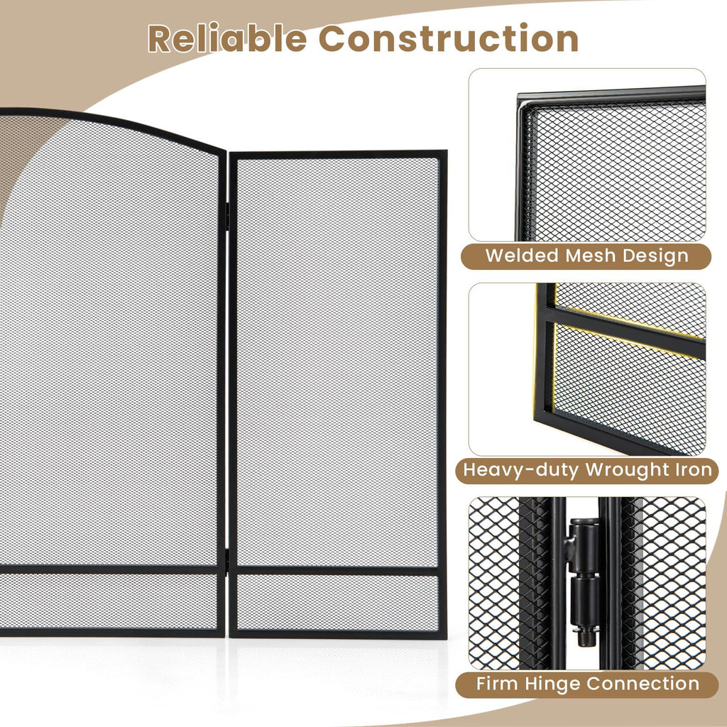 Black Wrought Iron 3 Panel Folding Fireplace Screen G518