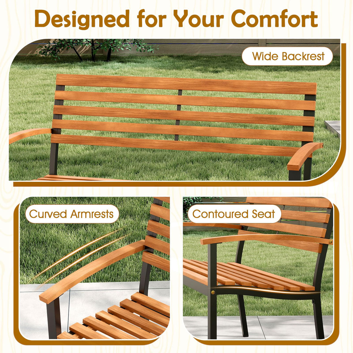 Acacia Wood 2-Person Outdoor Bench C4301