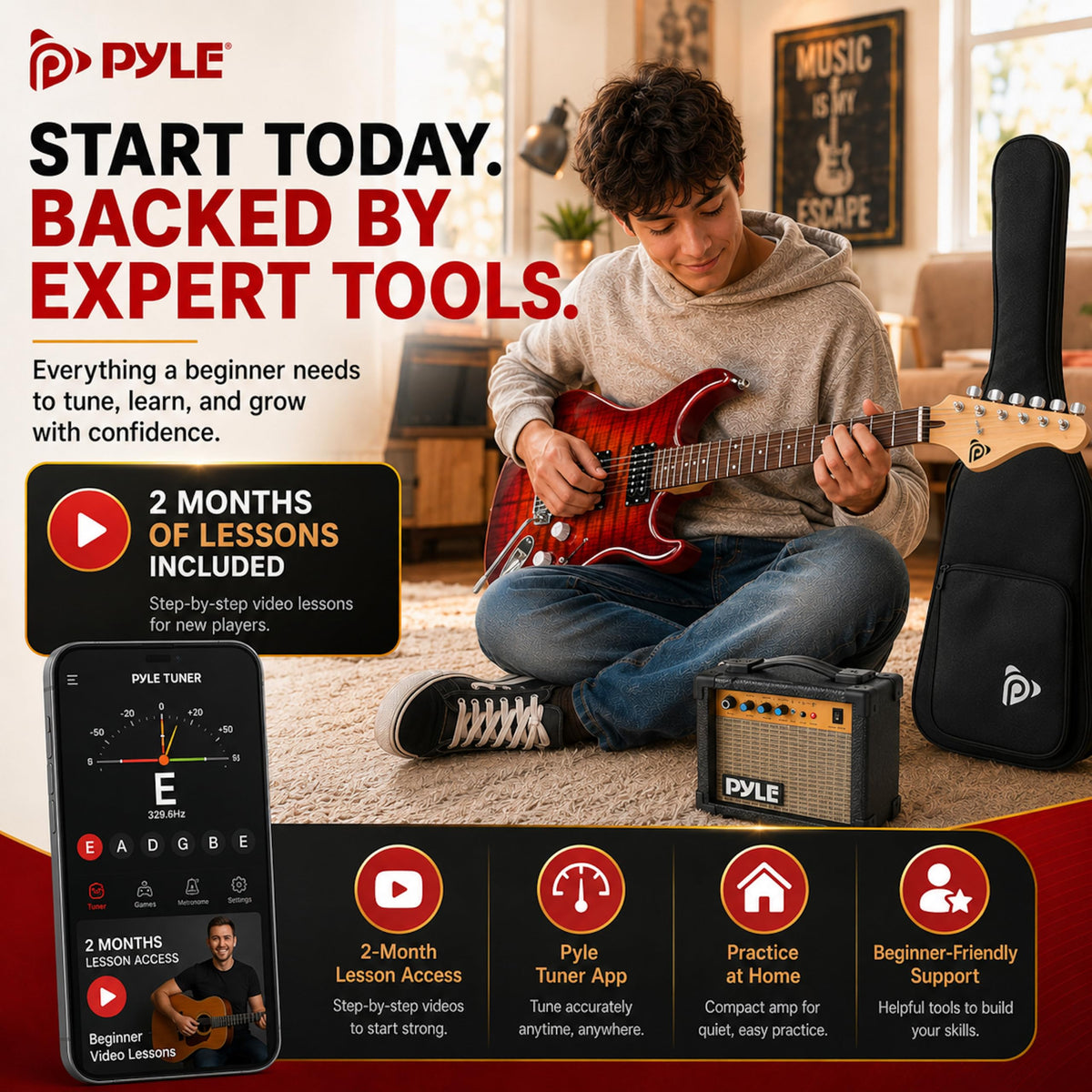 Red Full Size Electric Guitar Kit with Amp P8417