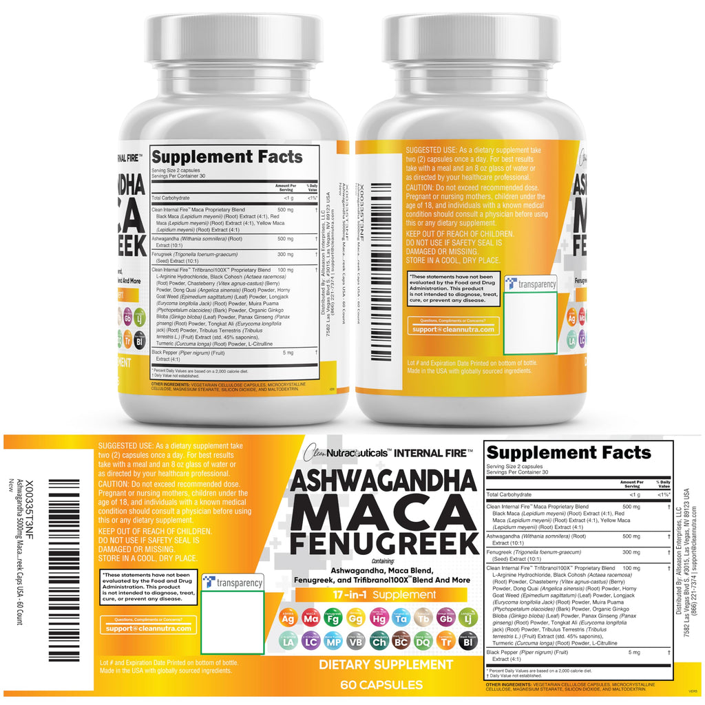 Ashwagandha Maca Root Fenugreek Tongkat Ali Ginseng Capsules B32830