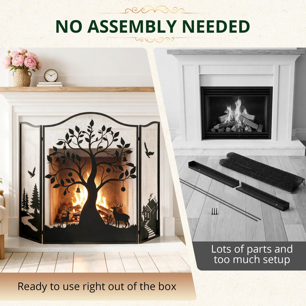 50" x 36" 3-Panel Tree Pattern Fireplace Screen L538435