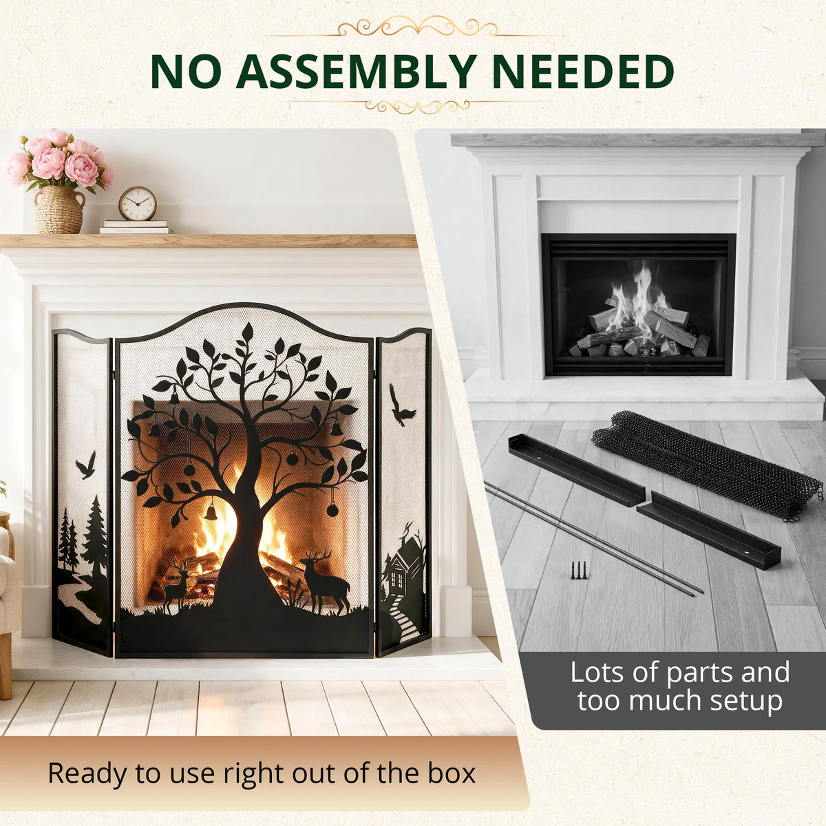 50" x 36" 3-Panel Tree Pattern Fireplace Screen L538435