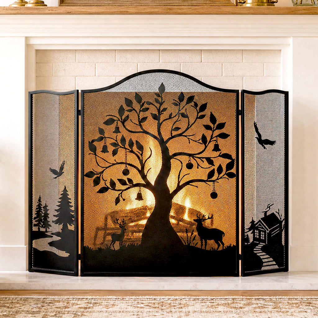 50" x 36" 3-Panel Tree Pattern Fireplace Screen L538435