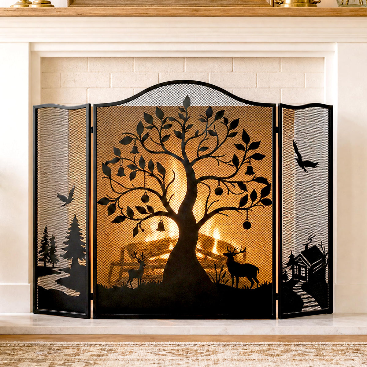 50" x 36" 3-Panel Tree Pattern Fireplace Screen L538435