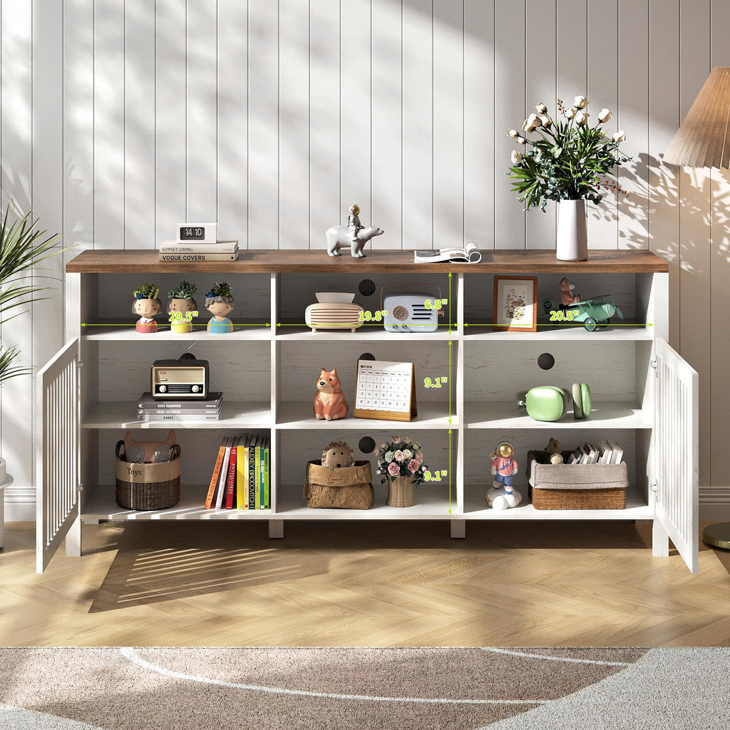 White TV Stand with Grille Doors and Adjustable Shelves U922341