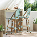 29.5" PE Rattan Aluminum Bar Stools, Set of 2, Light Teal W1976